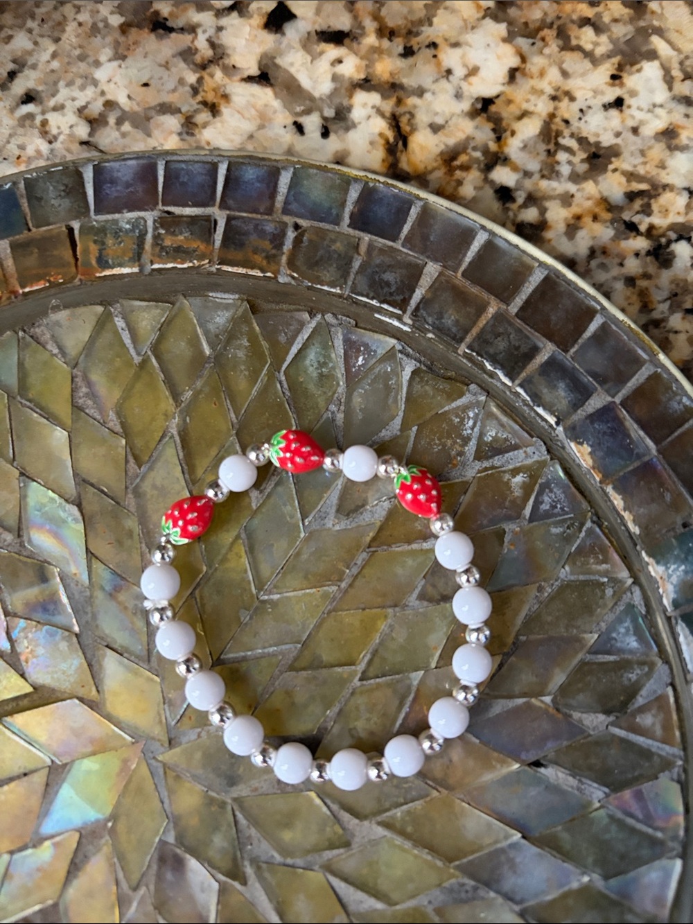 Brandy Melville Red and White Strawberry Bead Bracelet